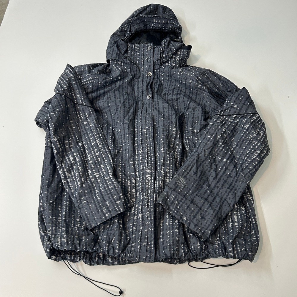 Columbia Omni-Tech Rain Jacket Womens 2X Gray Abstract Dot Waterproof Shell